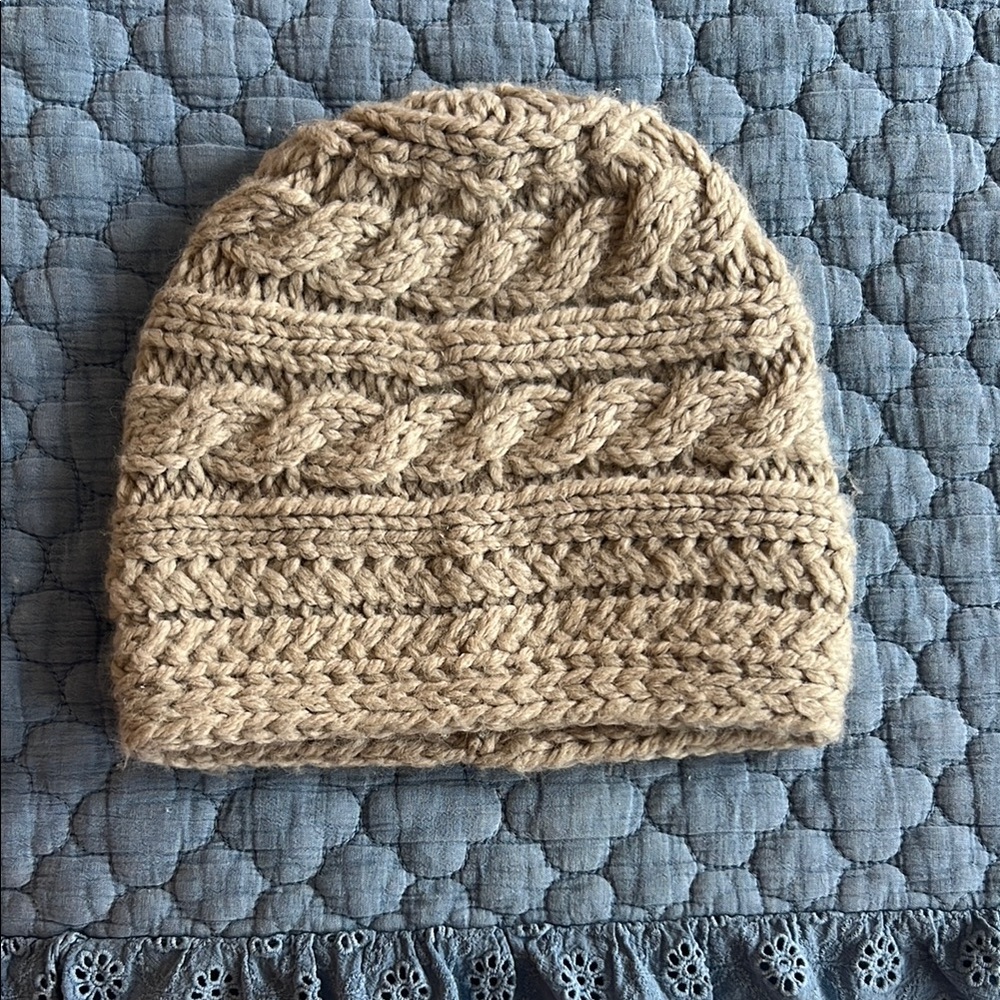 L.L. Bean Tan Cable Knit Beanie